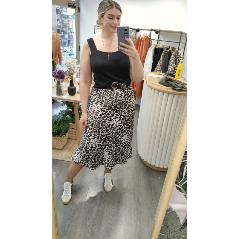 Falda midi animal print crema